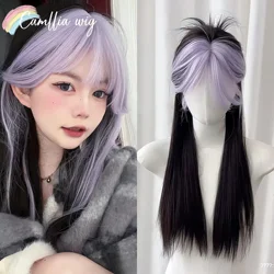 Ashely Wigs for Women Long Straight Black and Purple Wig for daily use cosplay Synthetic Fashion Tenderness ウィッグ Lolita 가발
