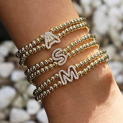 Crystal Zircon 26 Letter Doubel Bead Bracelet for Women Dainty Letter Customized Personalize Name Bracelets
