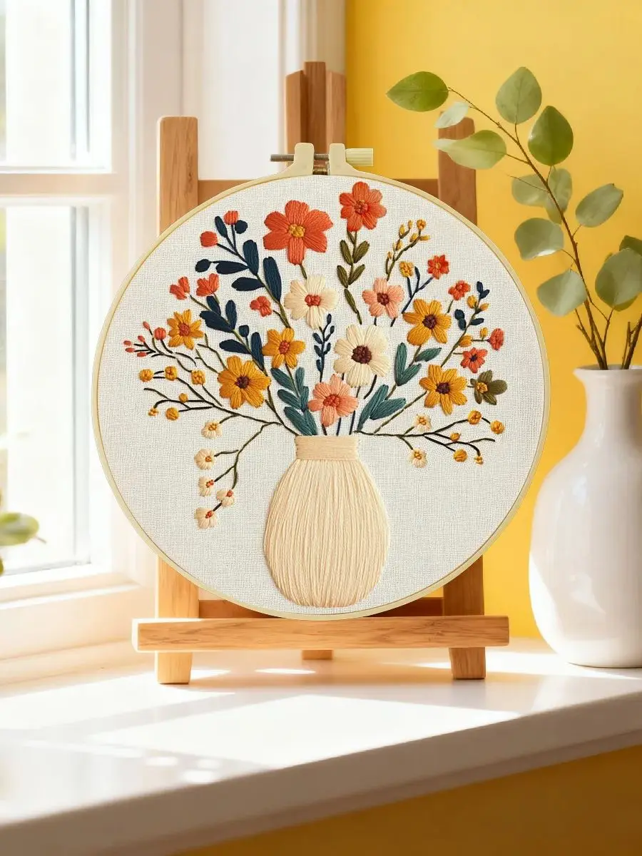 1 Stück 20X20CM/15X15CM 7,87/6,3 Zoll Vasen-Stickerei-Starter-Kit DIY-Kit DIY-Stickerei-Set für Anfänger Nähkunst – Detail 6