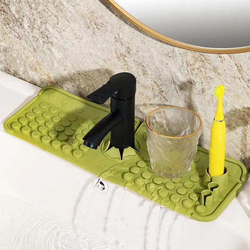 Silicone Drain Mat for Kitchen and Home Faucet, Collapsible Anti-splash Sink Border, Bathroom Slip, Simplicity Countertop Mats