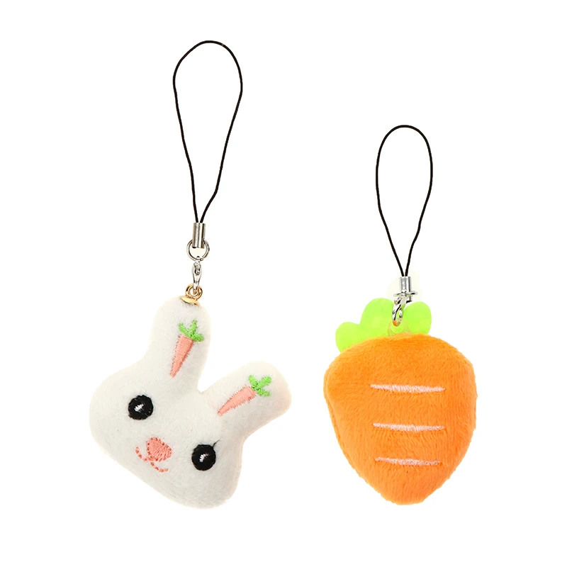 Kawaii Rabbit Carrot Phone Lanyard Stuffed Animal Doll Pendant Phone Chain For Girls Cute Plush Doll Phone Strap Keychain