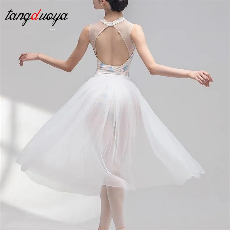 White 4 Layers of Mesh Long Ballet Dance Skirt Adults Pettiskirt Fluffy Ballet Skirts Tulle Wedding Party Performance Skirt