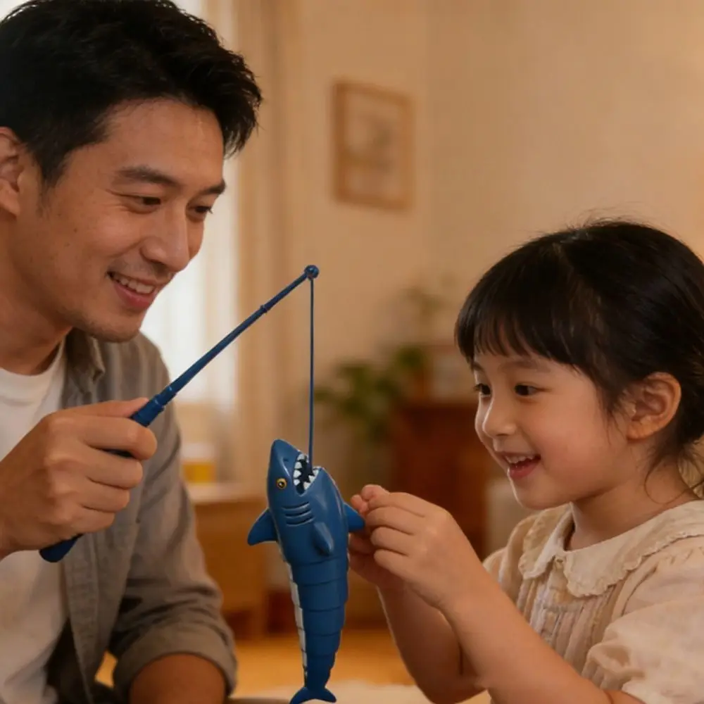 Set di Giochi di Pesca Magnetici per Bambini, Canna da Pesca Elettrica Educativa con Squali, Giocattolo Divertente