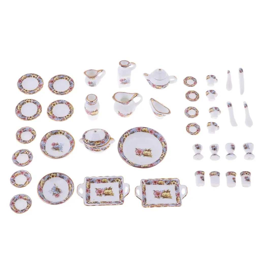 Porcelain Miniature Tea Set Toy Mini Accessories for Dolls for Dollhouse Miniatures Doll Tableware Kitchen Decoration
