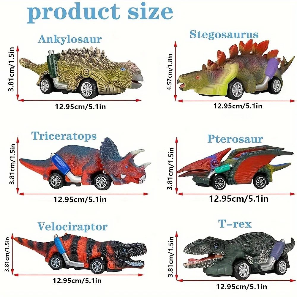 Juego de 6 uds de coches de juguete de dinosaurio para niños, modelo de dinosaurio, ala de dragón, tiranosaurio, coche de giro extraíble y Go