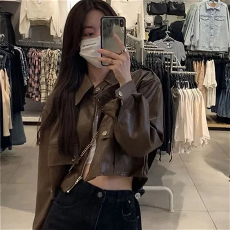 2025年女性ファッションオートバイレザーコートレトロレディース長袖フェイクレザーアウターウェア春女性レジャーPUレザージャケット