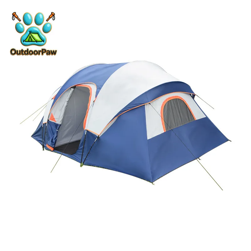 Blue and white outdoor camping villa tent windproof and rainproof oversized camping portable folding tent portable two-bedroom
