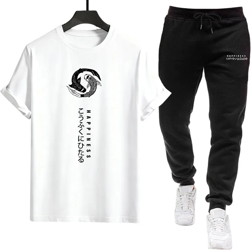 

2026 Men's Sporty Set with Printed Design - Comfortable Short-Sleeved Outdoor Sports Jogging Men's Clothing