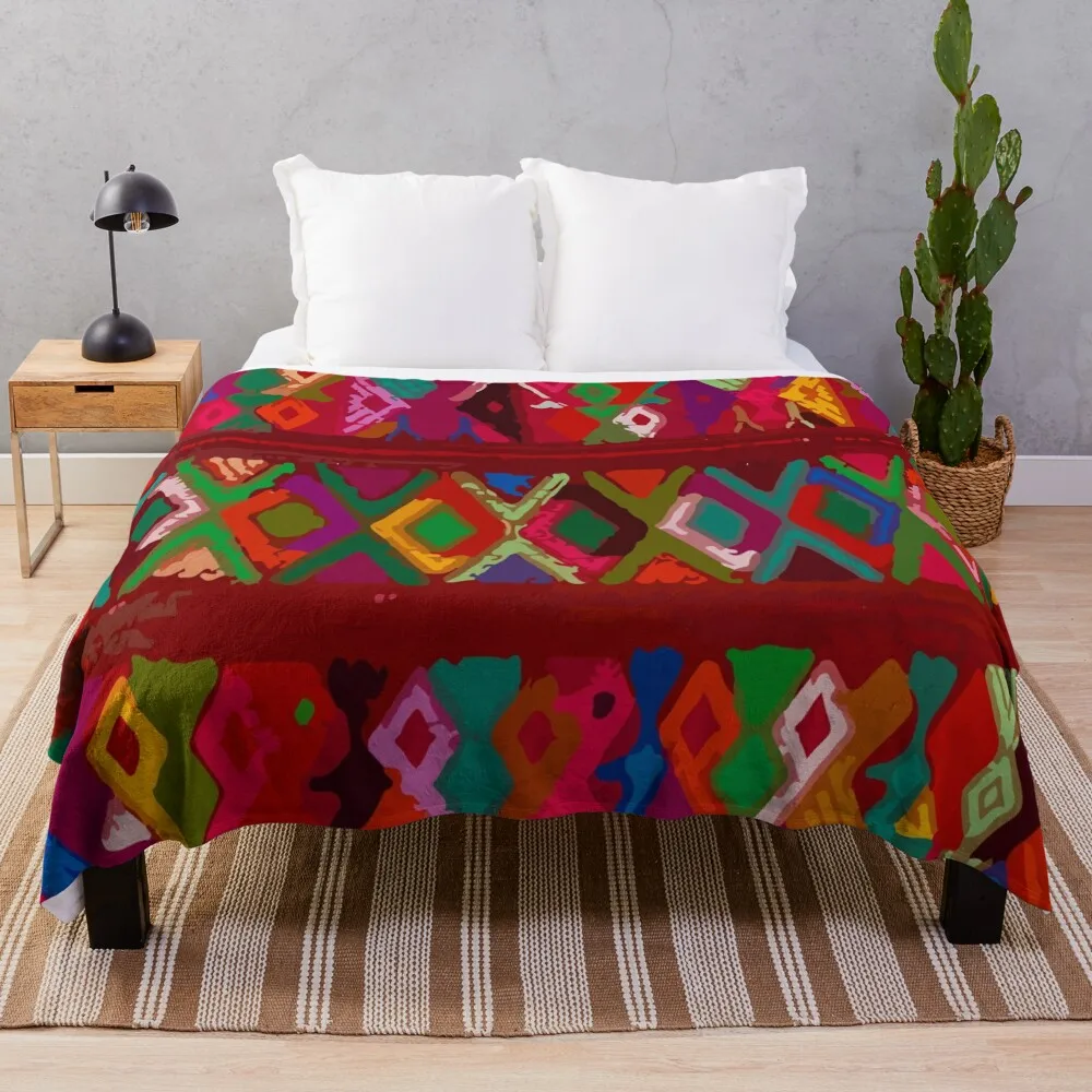 Colorful rhombus maximalist embroidery dopamine decor boho chic Throw Blanket Vintage Hairy for winter Blankets