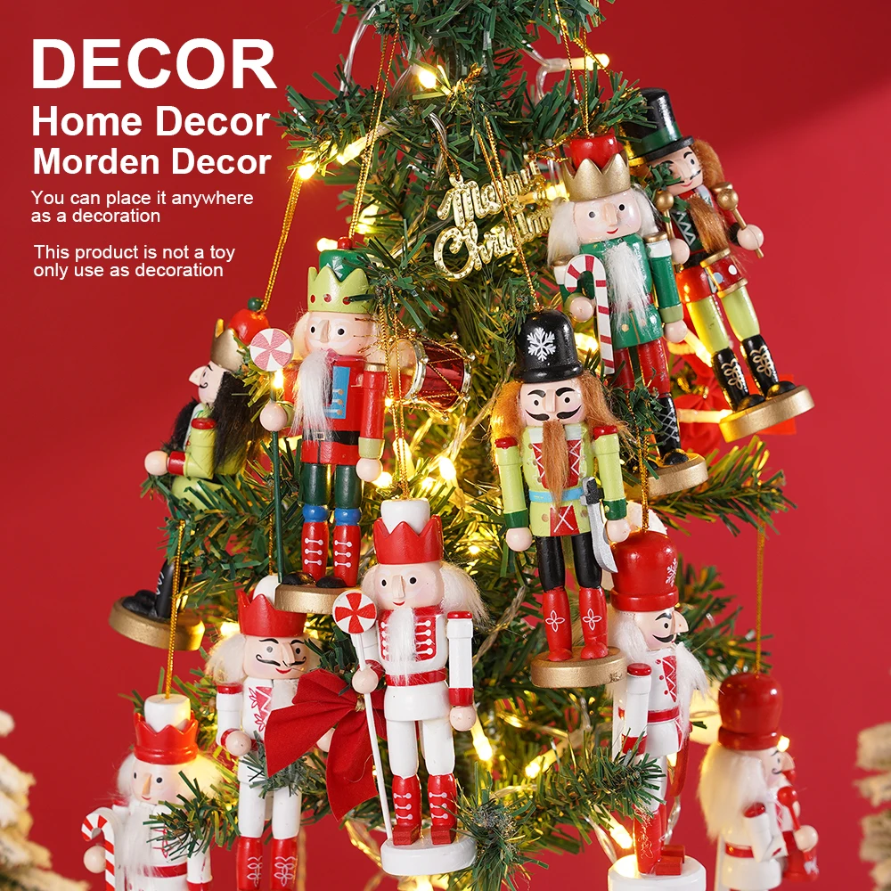 

10Pcs/Set Christmas Nutcracker Soldier Puppet Wooden Handicraft Christmas Tree Pendant Desktop Ornament New Year Home Decoration