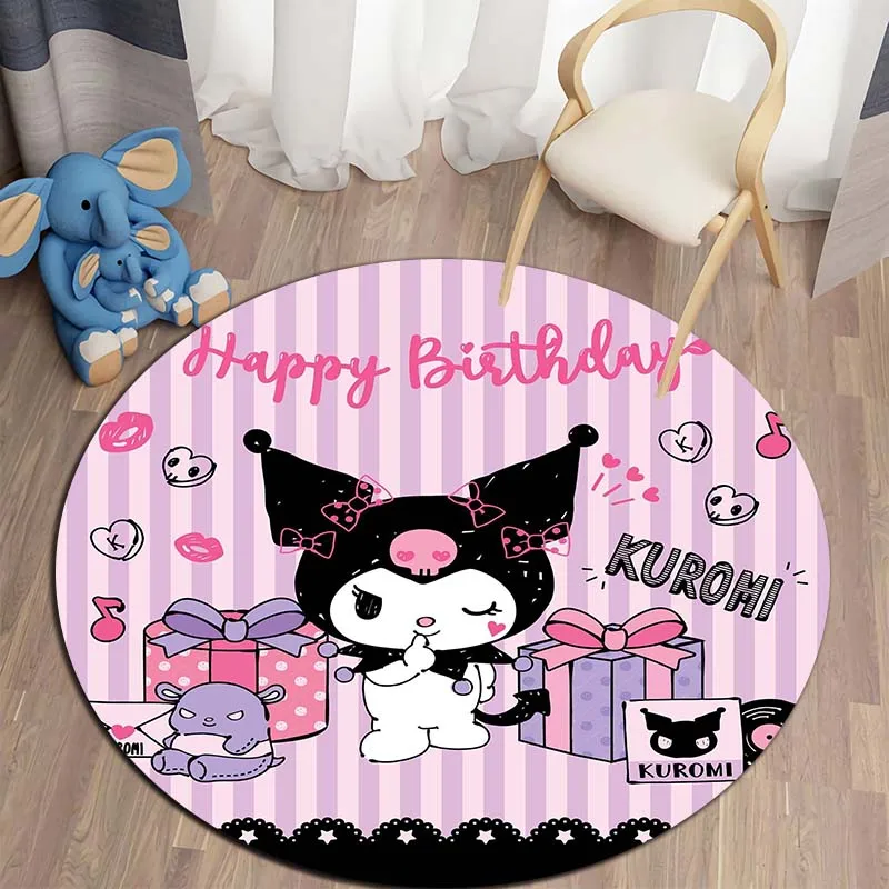 Kuromi-alfombra redonda con estampado de dibujos animados para sala de estar, dormitorio, mesa y silla, alfombra decorativa, regalo exquisito, 5 tamaños