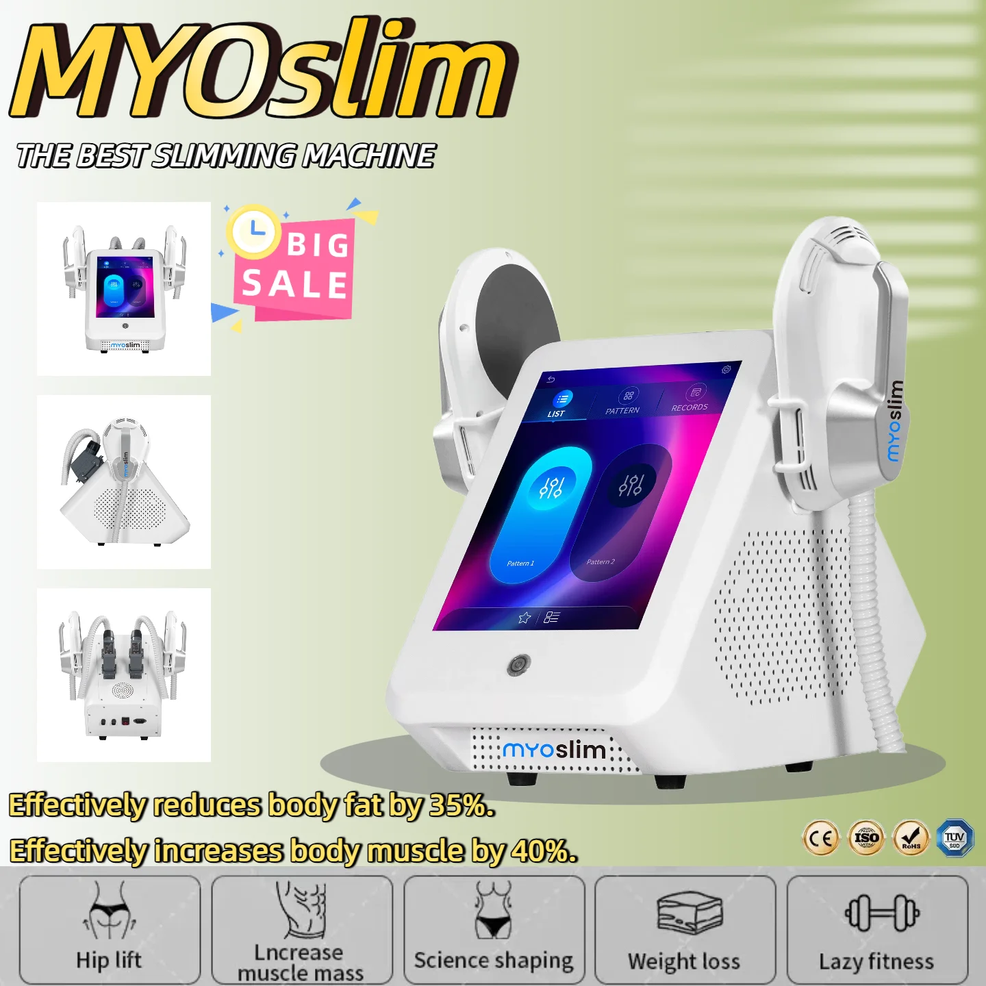 

MYoslim 6500W Body Sculpting Machine 15Tesla Fat Removal Muscle Contouring Electric Stimulation Slimming Set for Fitness Profes