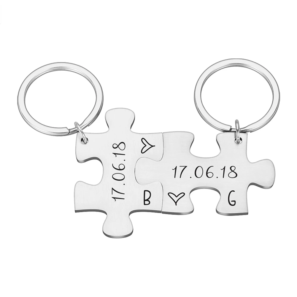 

2PCS Couple Keychain Valentines Gifts for Husband Wife Boyfriend Girlfriend Custom Name Date Two Initials Keychains for Him Her