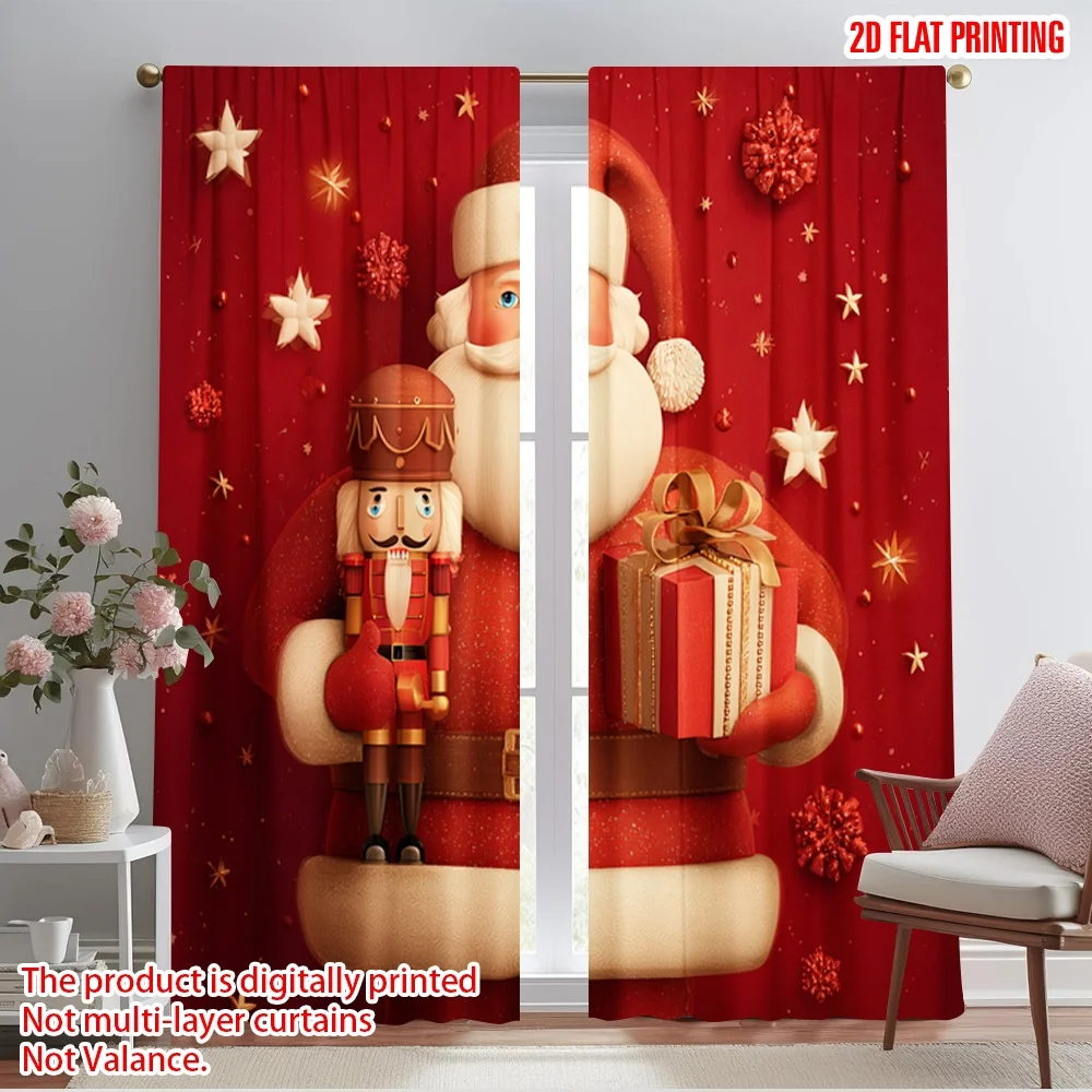 2pcs,2D plane printing Contemporary Curtains Santa and gifts Versatile 100% Polyester (without rod) Room Decor for Bedroom