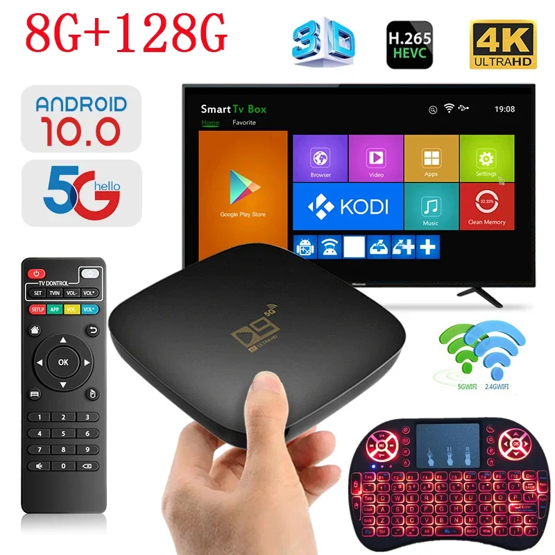 D9 Smart tv box Android 10.0 2.4G 5G Dual WiFi Amlogic 905L2 HDR10 HD 4K 3D BT 4.1 video media player iptv 8GB 128GB TV Box