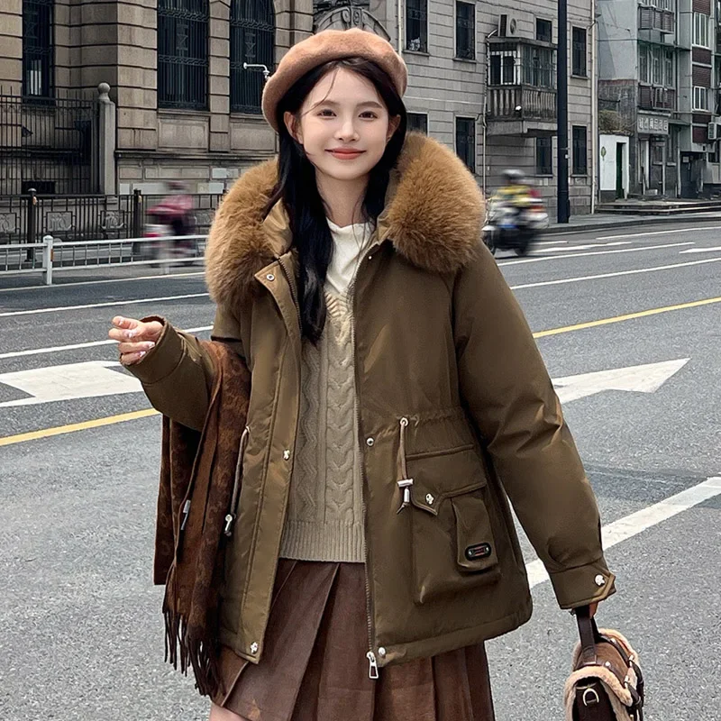 -20 Degrees Wool Liner Hooded Jacket Women Padded Coat Winter Parka Clothes Slim Coat Fur Collar Warm Thick Snow Wear Jacket