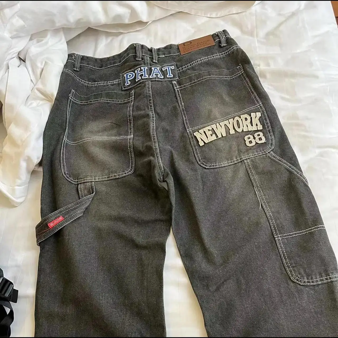 nuovi jeans larghi lavati streetwear retrò americani donna uomo jeans larghi ricamati con lettera hip-hop pantaloni a gamba larga a vita media