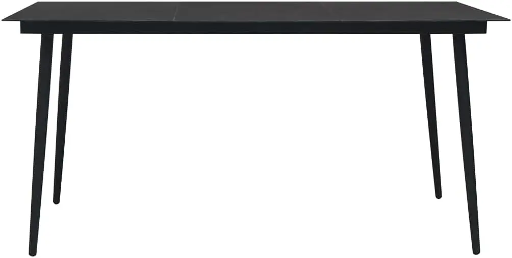 Black Glass Garden Table, Long Table,Square Table, Suitable For Porch, Garden, Cafe, Swimming Pool,Easy To Clean Black