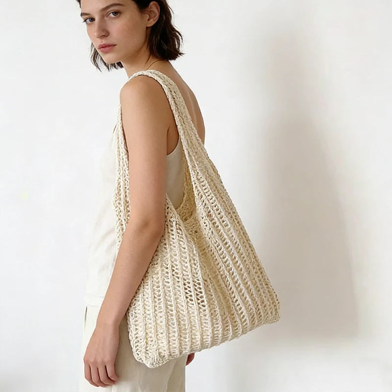 Sommer Gestrickte Hohl Unterarm Tasche frauen Große Kapazität Shopper Tote Tasche Einfache Design Casual Reise Handtaschen