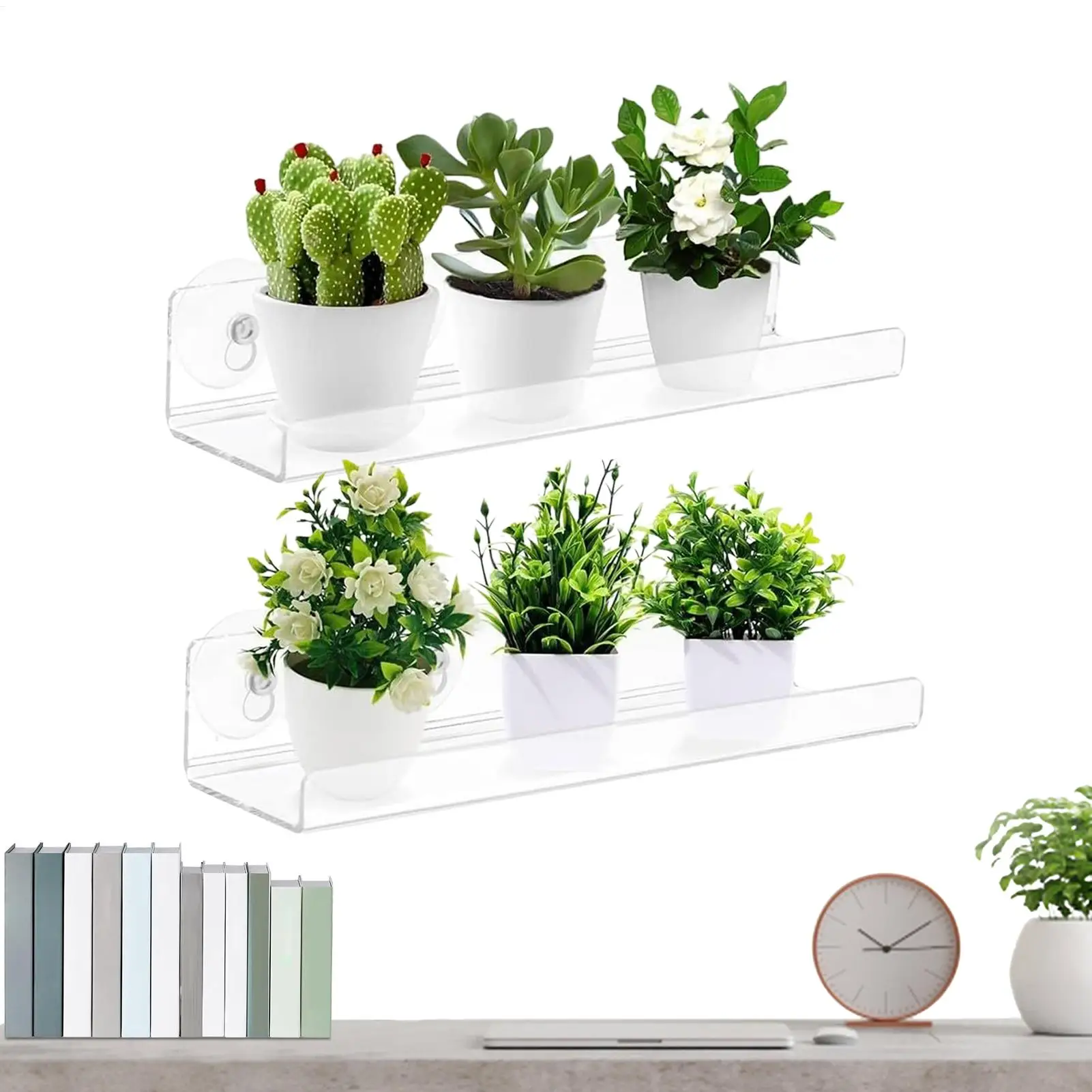 

Window Plant Shelf Indoor 2 Pieces Clear Suction Cup Planter Stand Indoor Plant Display Rack For Home Apartment Nature Lovers