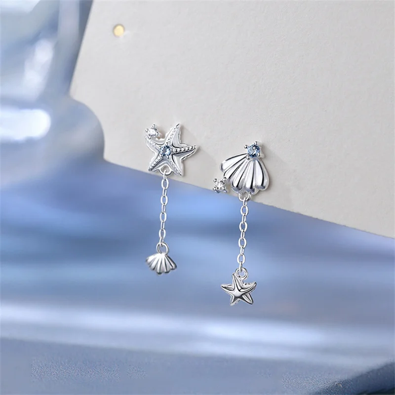 Fashion Tassel Long Chain Zircon Starfish Shell Drop Earring for Women Girls Ear Jewelry Gift E1648