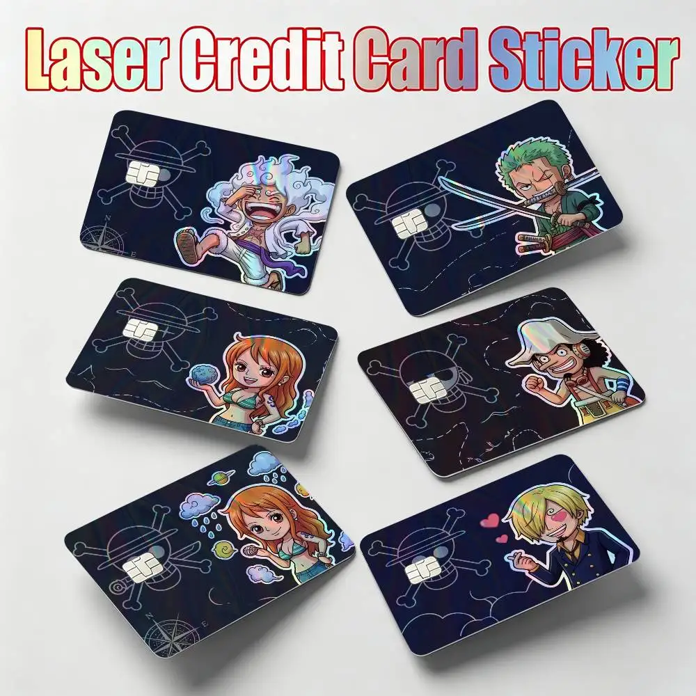 Autocollant réfléchissant laser ONE PIECE LUFFY ZORO ACE NAMI SANJI pour carte de débit et de crédit