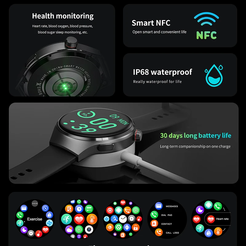 For Huawei GT4PRO Smart Watch Men Watch 4 Pro AMOLED HD Screen Bluetooth Call GPS NFC Heart rate Blood oxygen SmartWatch 2025New