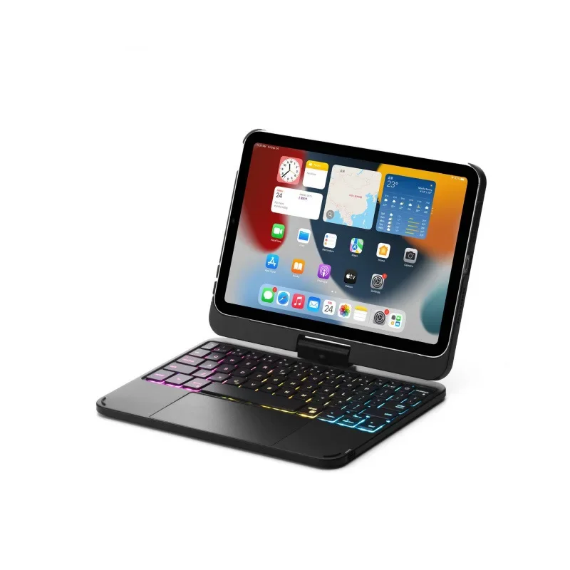 For iPad Mini 6/7 8.3 inch iPad Mini 2025 Case with Bluetooth Keyboard RGB Backlight 360 Degree Rotatable Foldable Stand Cover