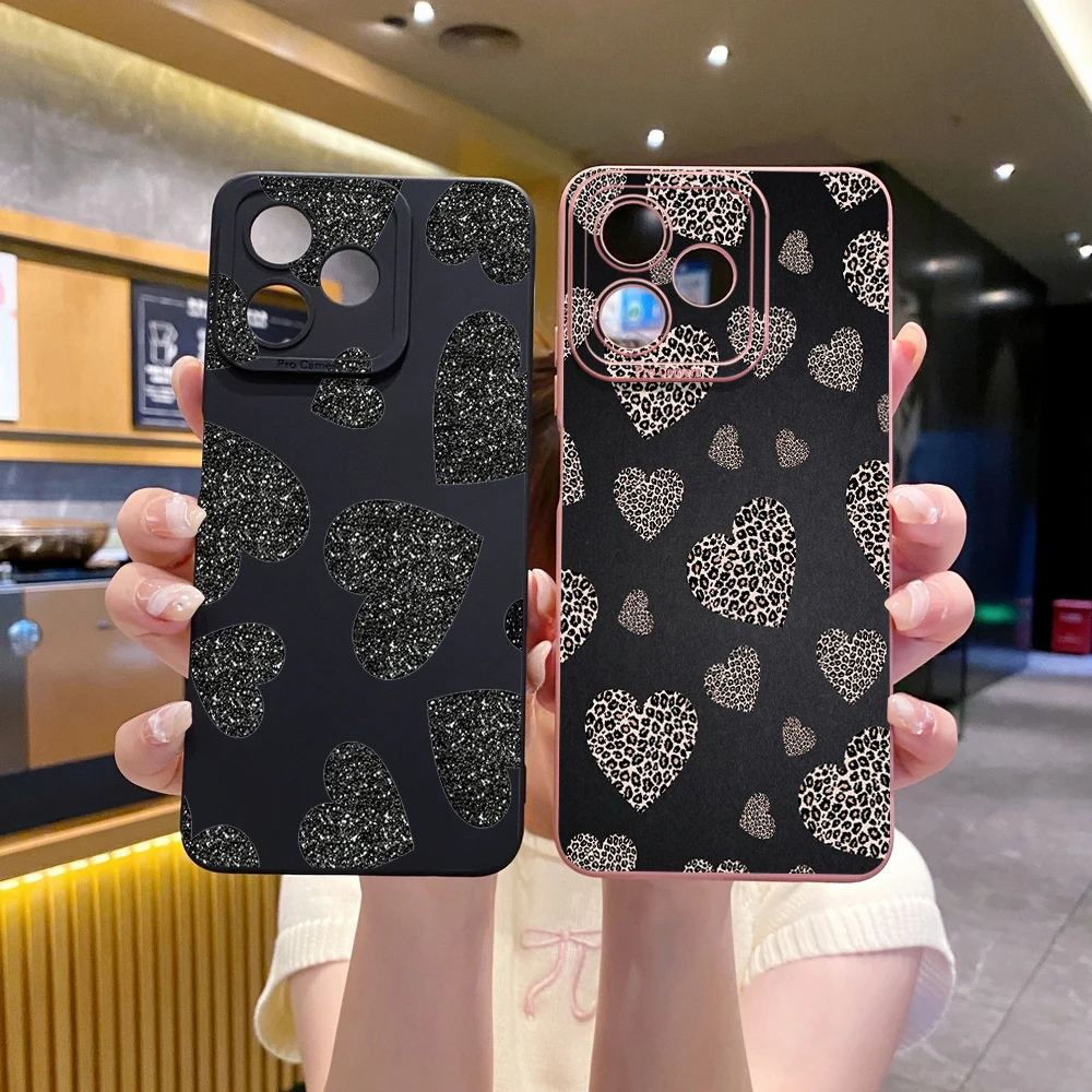 

Для OPPO A3X A18 A38 A17 A16 A15 A60 A95 A94 A54 A74 4G A53 A76 A96 A12 A58 A78 Чехол с леопардовым сердечком и защитой от падения