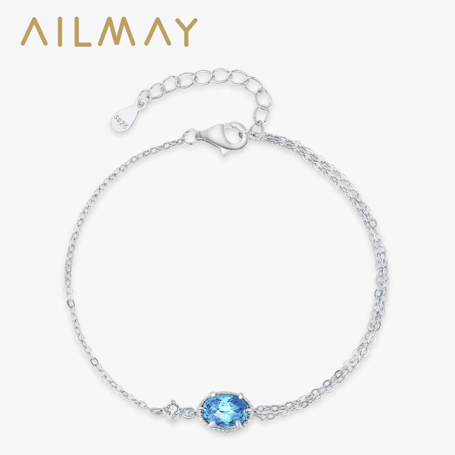 

Ailmay модные браслеты-цепочки из стерлингового серебра 925 пробы с аква-синим фианитом овальной формы для дня матери летние украшения