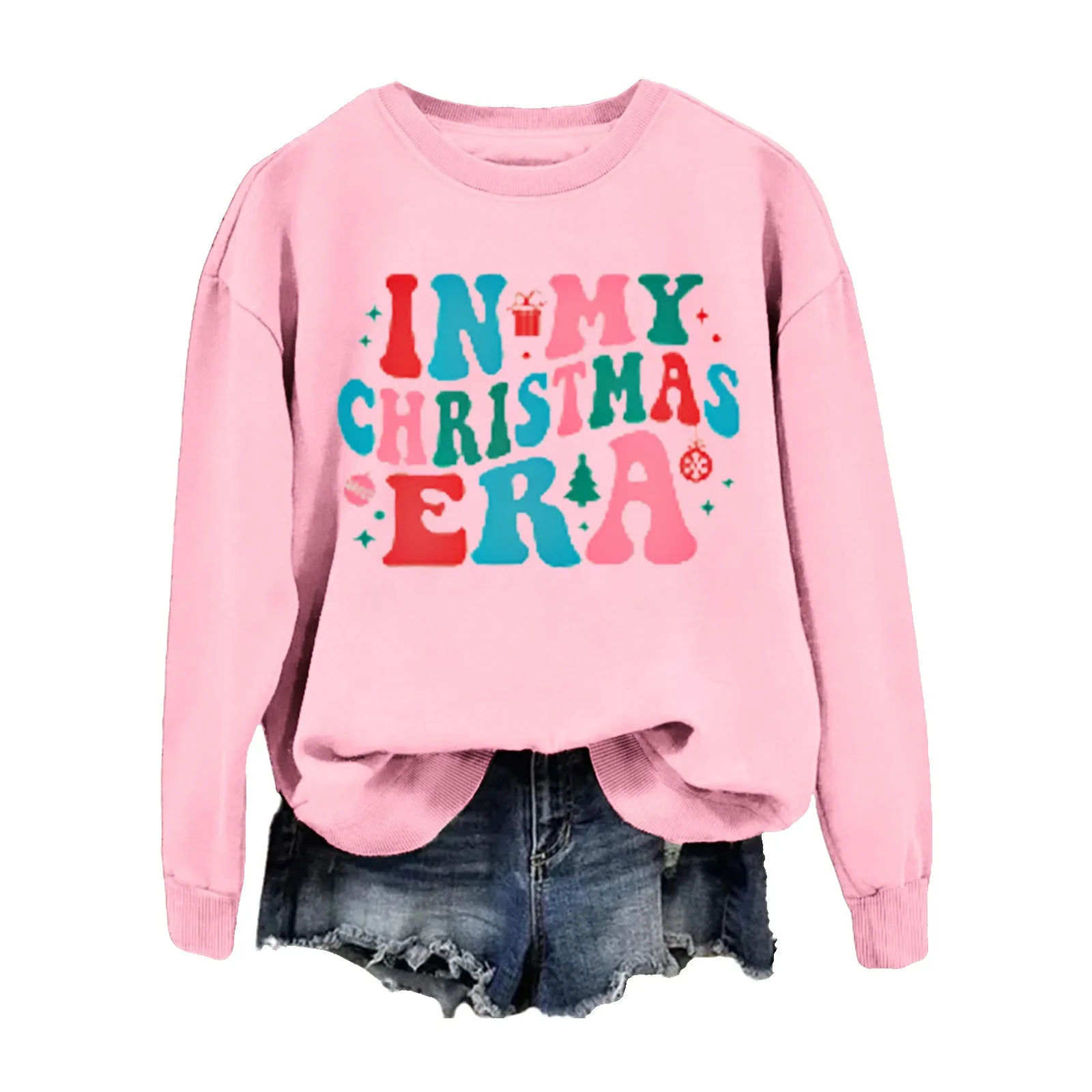 90s Hoodies Women Retro Funny Printed Pullovers Xmas Tree Happy New Year Loose Female Tops Outdoor Elegant Stylish Clothing 2024