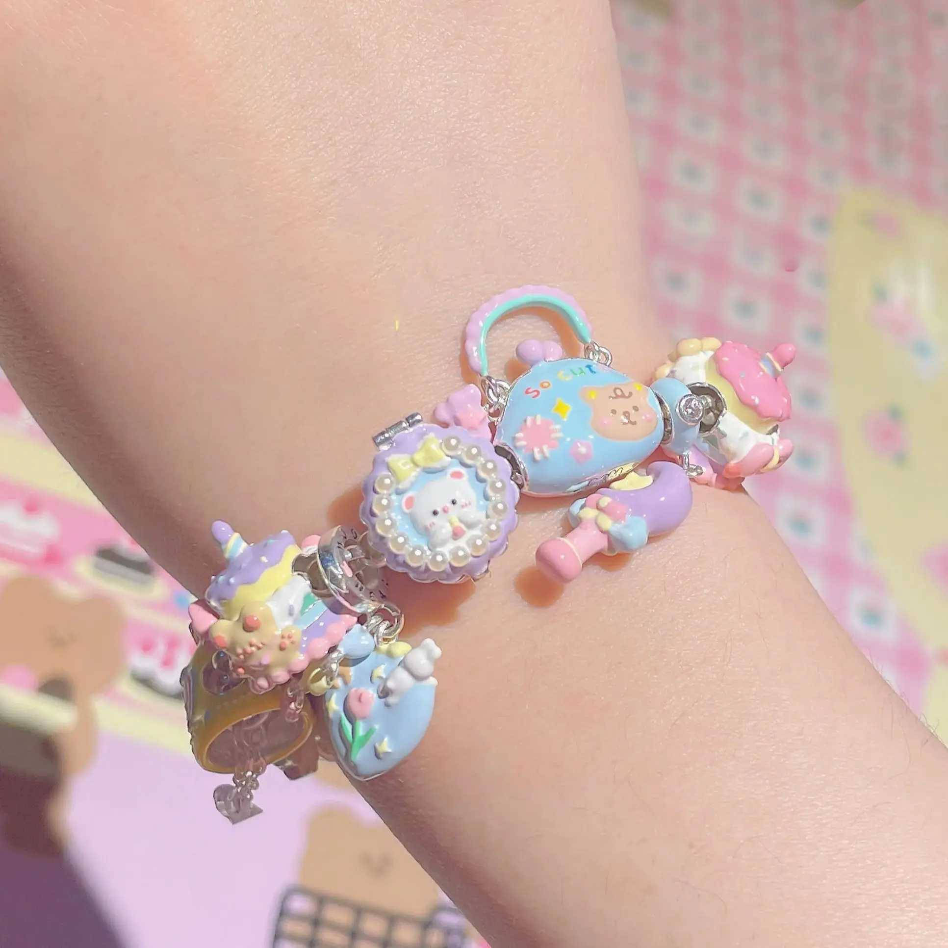 925 Sterling Silver Cute Rabbit Blush Compact With Removable Powder Puff Charm Bead For Pandora Bracelet Bangle European Jewelry