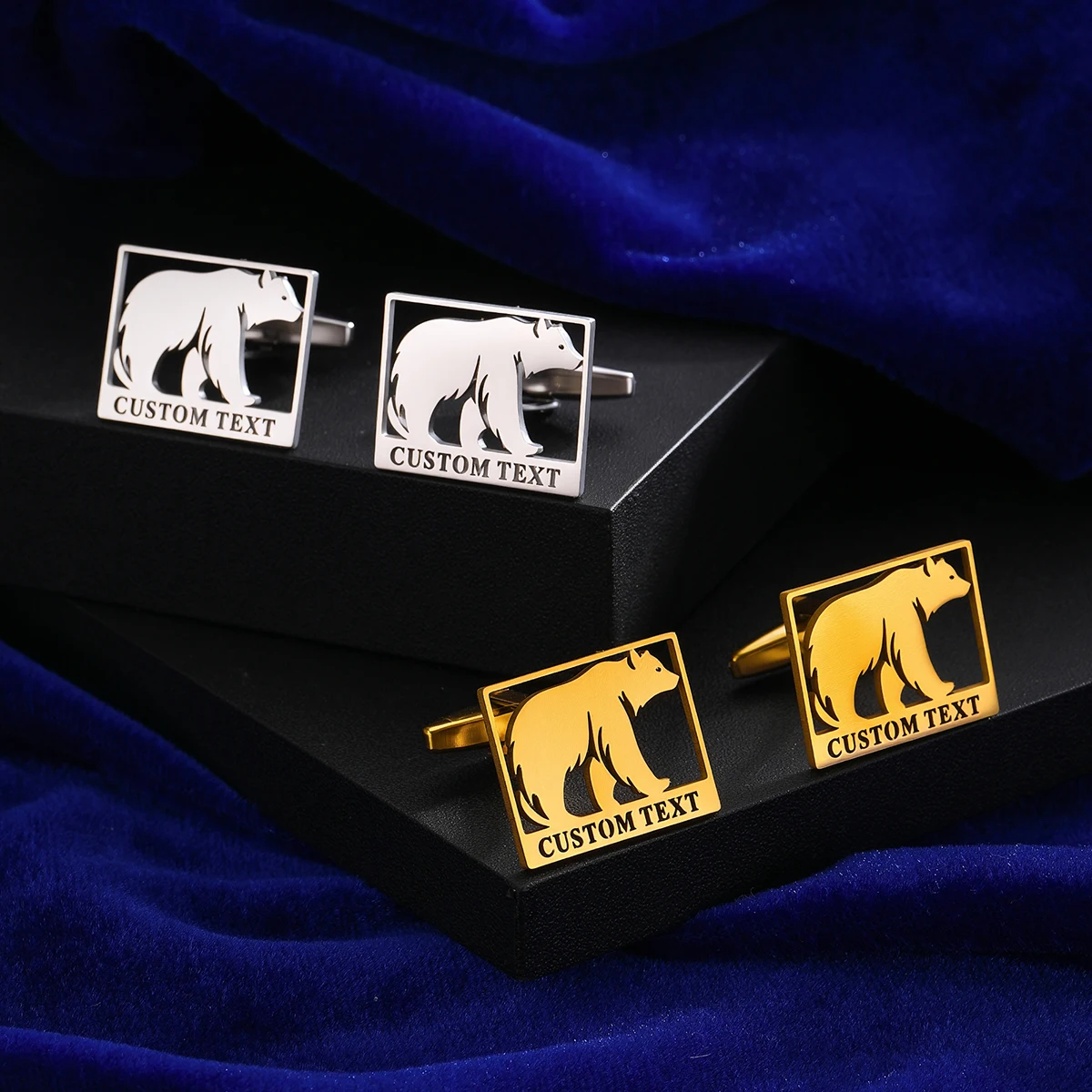 Image 5: Boutons de manchette ours polaire pour hommes, nom personnalisé, chemise de costume, boutons en acier inoxydable, bijoux de sport, cadeaux