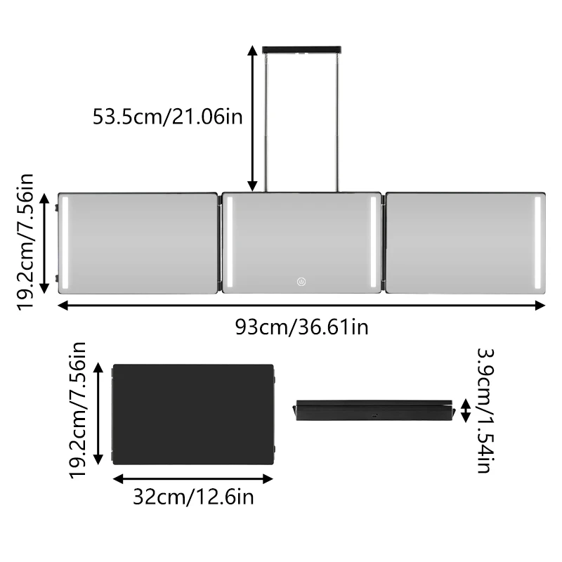 Hair Cutting Mirror with Bright LEDs, Portable Folding Trifold Vanity Mirror for Makeup and Hair Styling at Home or Salon