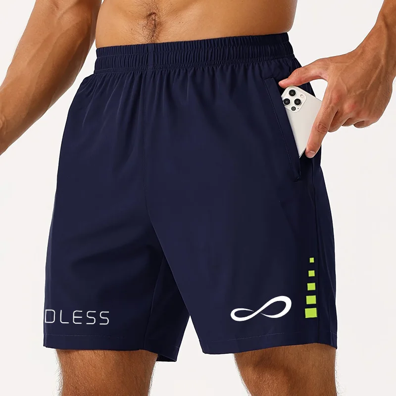 Boutique Men\'s Tennis Shorts Letter Pocket Badminton Sports Stretch Shorts Men\'s Fitness Quick Dry Shorts Breathable Mesh Shorts