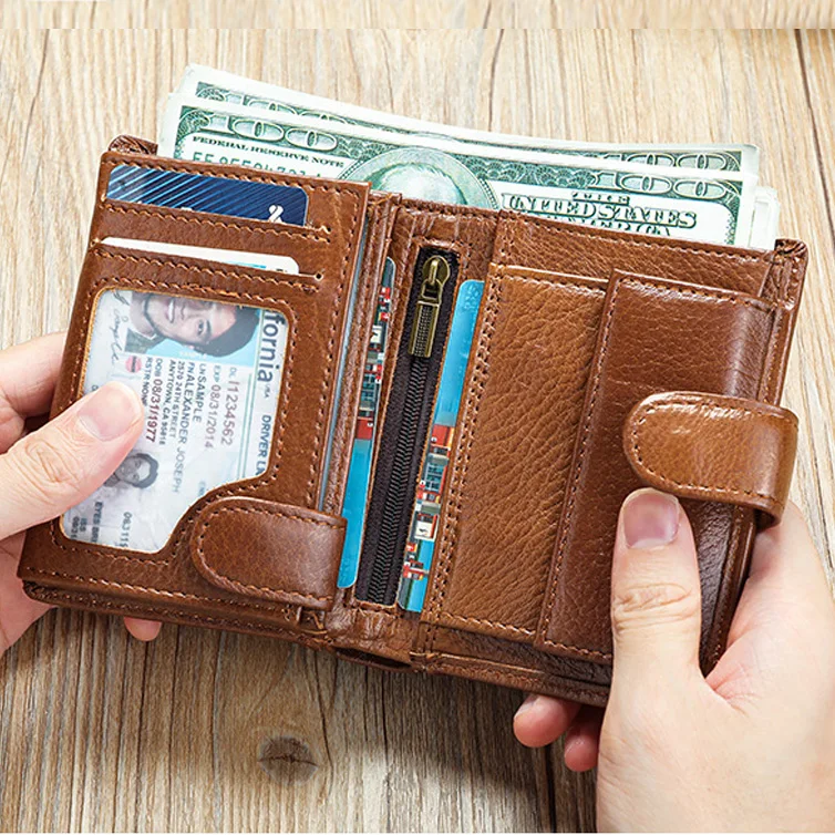 Cowhide Leather Clutch Wallet for Men Genuine Leather Wallets Coin Purse Clutch Hasp Open Top Quality Retro Wallet