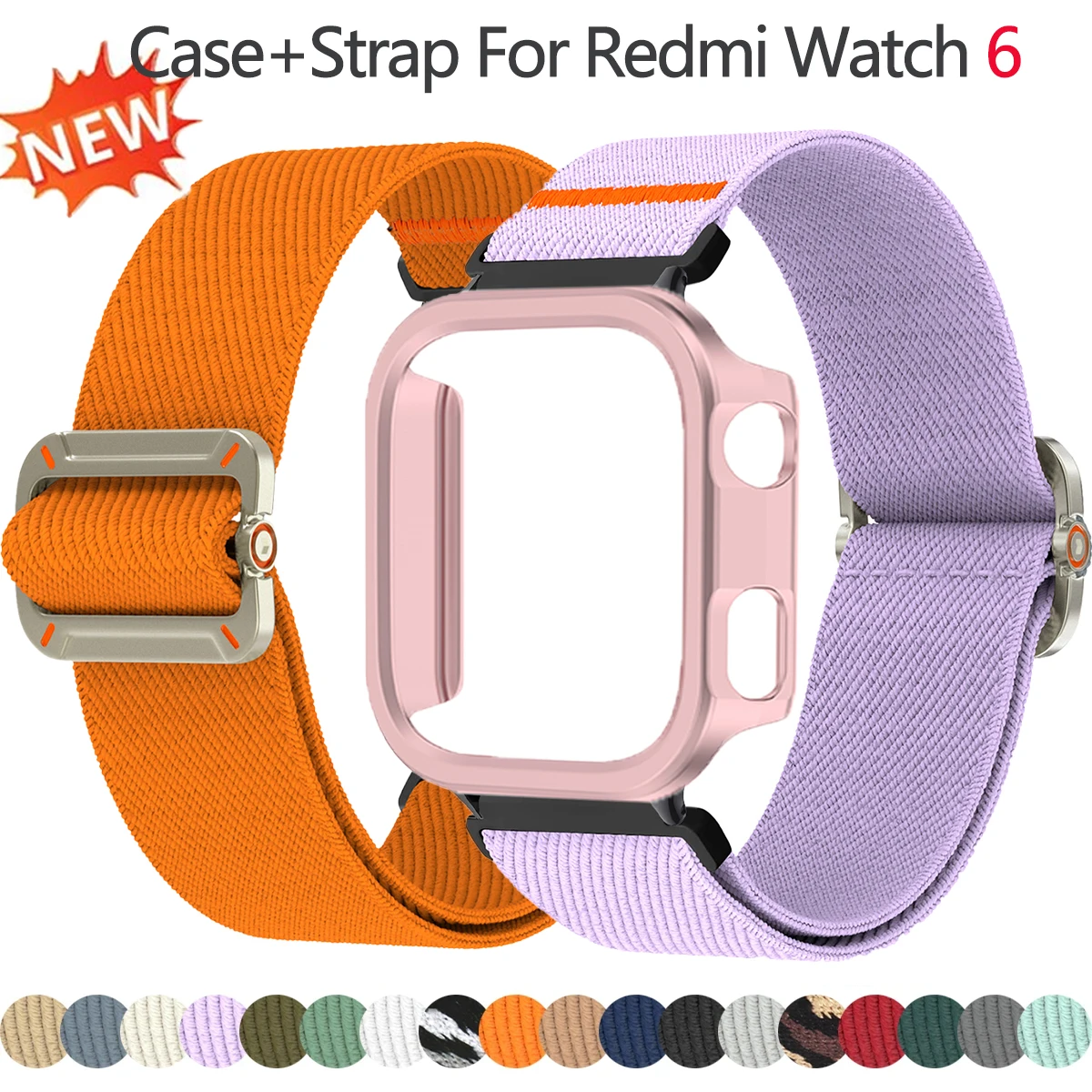 

2026 Case+Strap for Redmi Watch 6 Elastic Nylon Band Hard PC Cover Frame for Redmi 6 Protective Bumper Shell Sport Bracelet