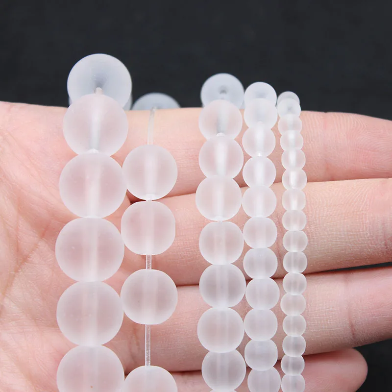 Natural Matte Clear Quartz Crystal Stone Glass Loose Spacer Beads 4 6 8 10 12mm For Jewelry Making Charm Accessories DIY