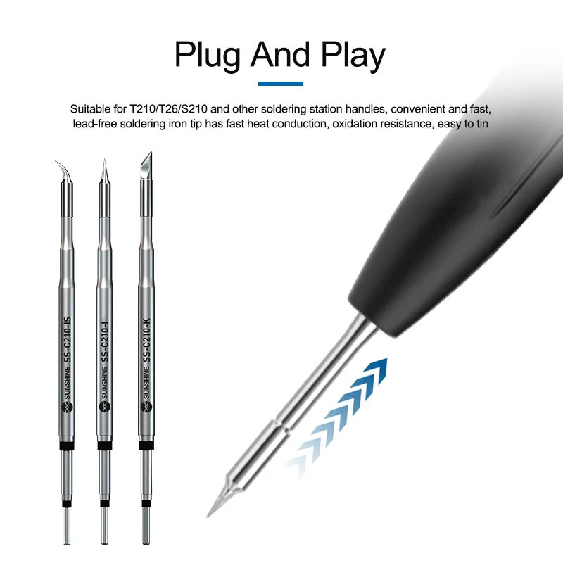 SUNSHINE C210 Series Integrated Soldering Iron Tips and Heating Core Efficient Heat Conduction Temperature Recovery for GVM T210