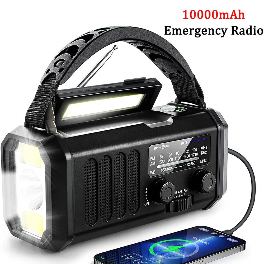 

10000mAh Emergency Radio Solar Hand Crank Radio Dynamo AM/FM/NOAA Flashlight SOS Alarm Power Bank راديو الطوارئ רדיו ופנס חירום