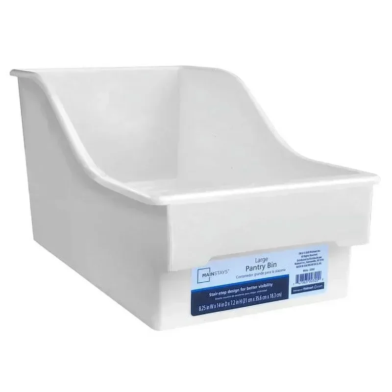 Mainstays 2-Tier Plastic Pantry Storage Basket, Large, White (1 Piece) 0.91 oz.