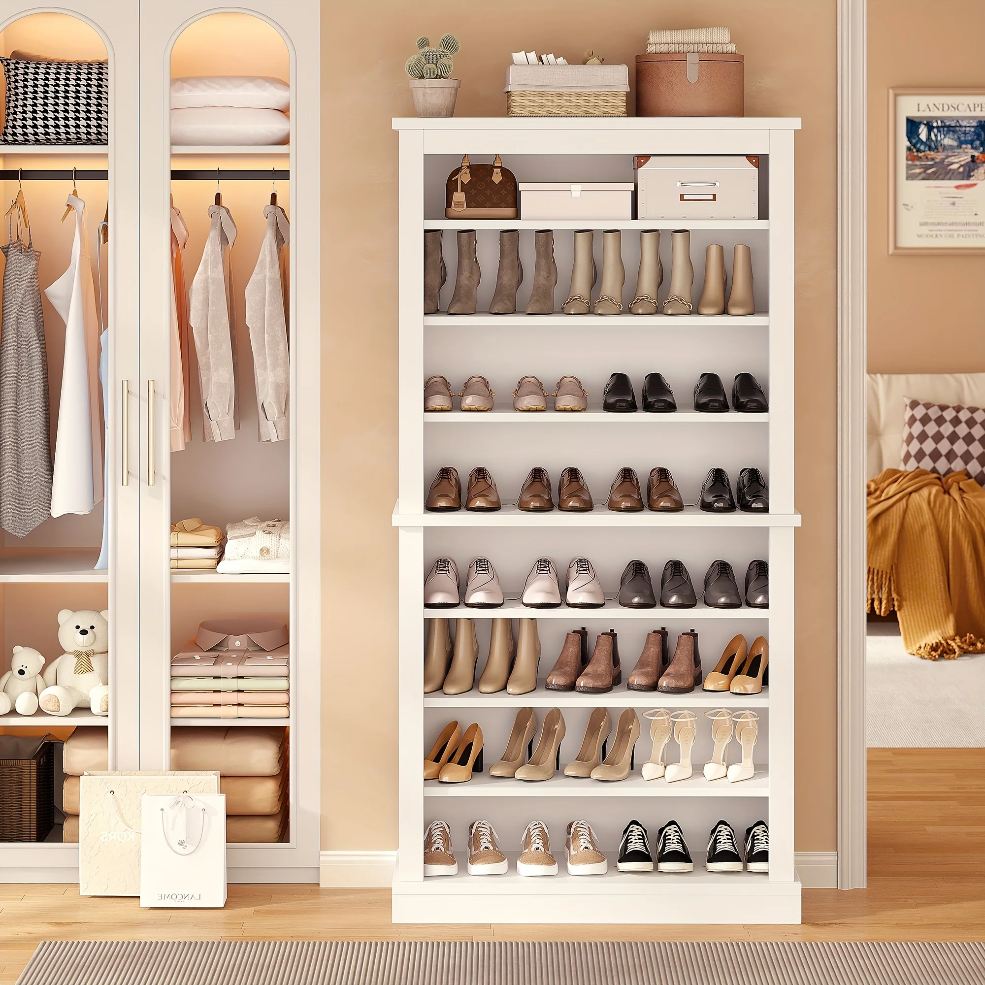 

71-Inch High Shoe Organizer Featuring Open Storage for The Entryway, 9-Tier Sturdy Wooden Freestanding Shoe Storage Unit with