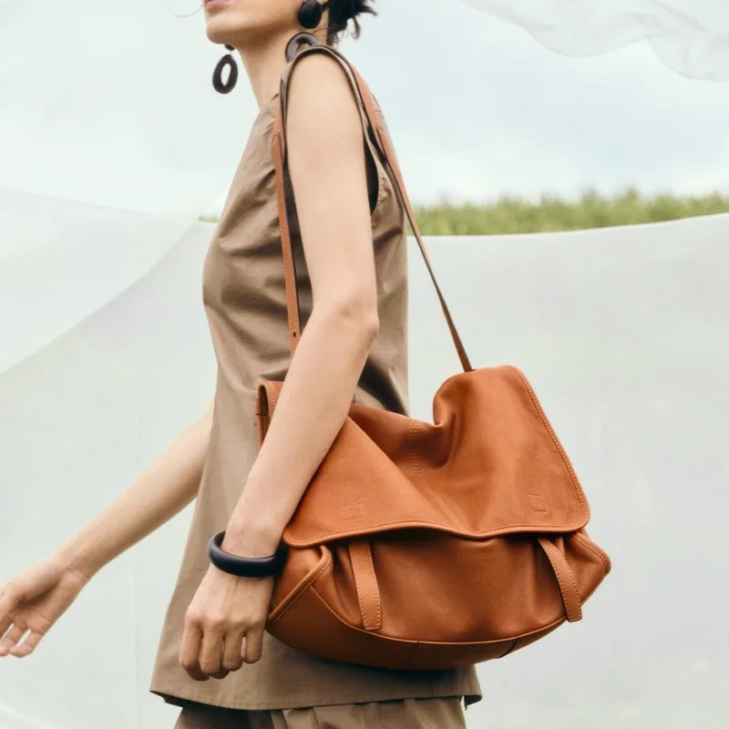 Soft Sheepskin Messenger Bag Women Original Brand Large Capacity Vintage Shoulder Bag High Quality Minimalist Casual Female Bags