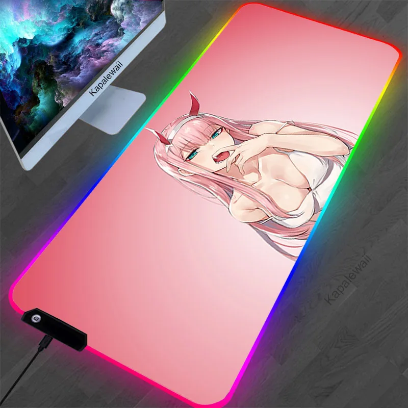 

Darling In The Franxx Mouse Pad Gamer Pink Mouse Mat Simple Gaming Led Light Mousepads Rgb Computer Accessories Table Large Mat