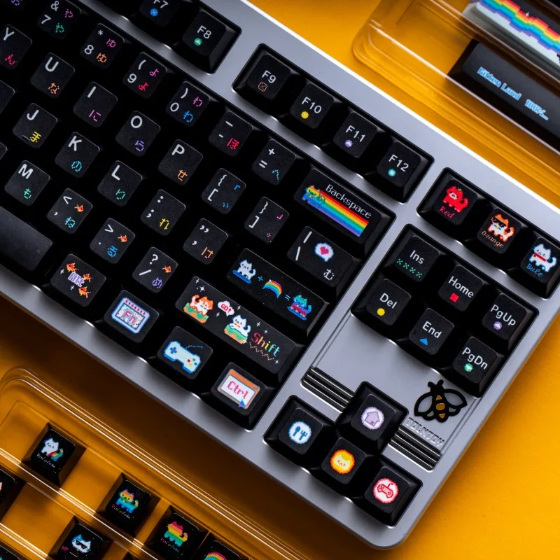 Rainbow Cat Complete Set Keycaps Customized PBT Transparent Fog Cherry Profile Keyboard Cap for Mechanical Keyboard Accessories