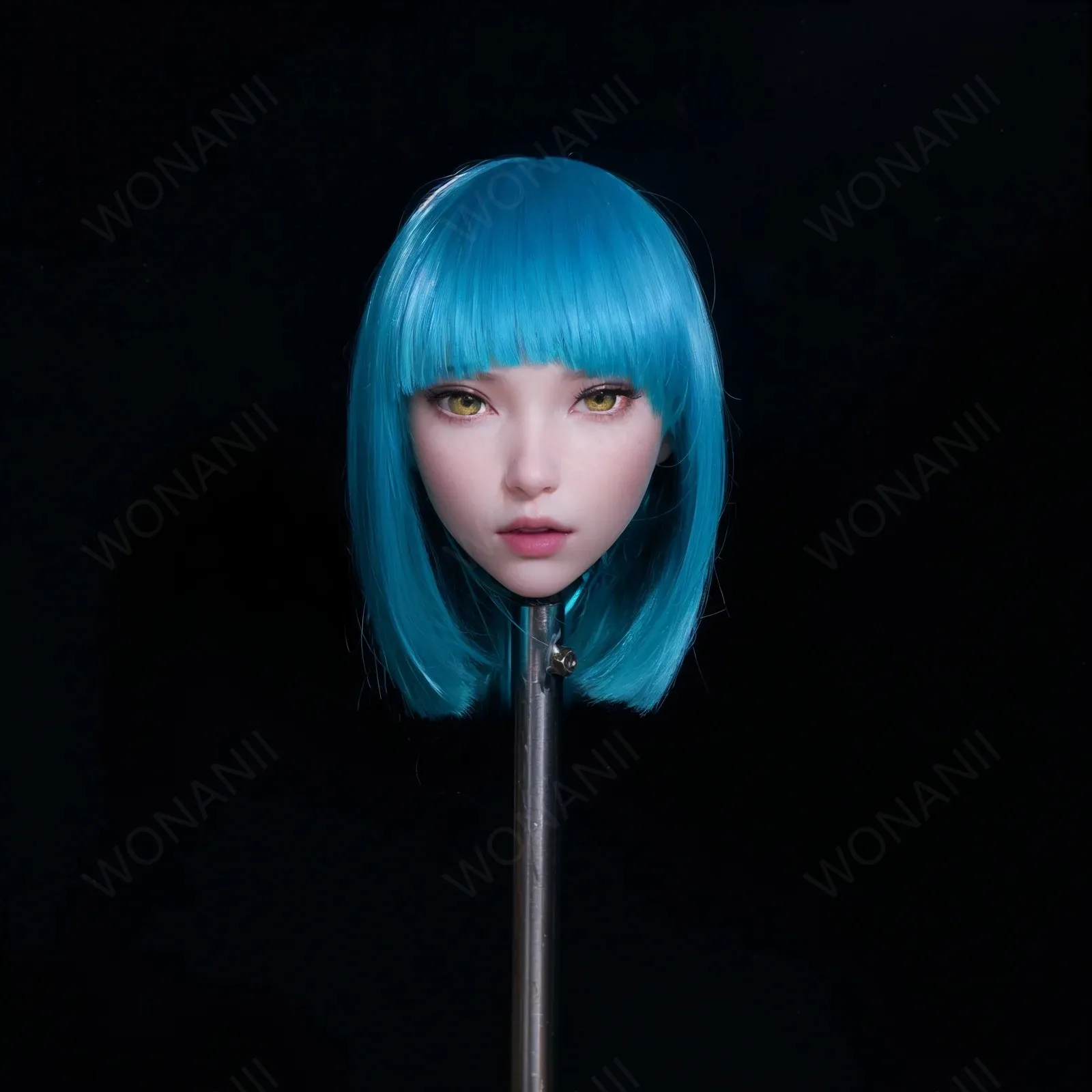 ١ 1TPE شعر أزرق جميل، نمط لطيف، شعر بالغ كبير، شعر مستعار، قبعة، أذن، عيون