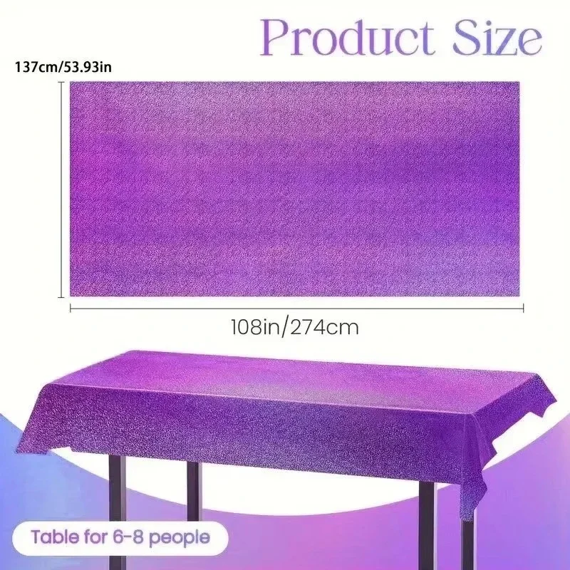 1/2/3PCS Purple Laser Disposale Tablecloth for Bachelorette Parties Birthdays Wedding Anniversaries and Holiday Decorations