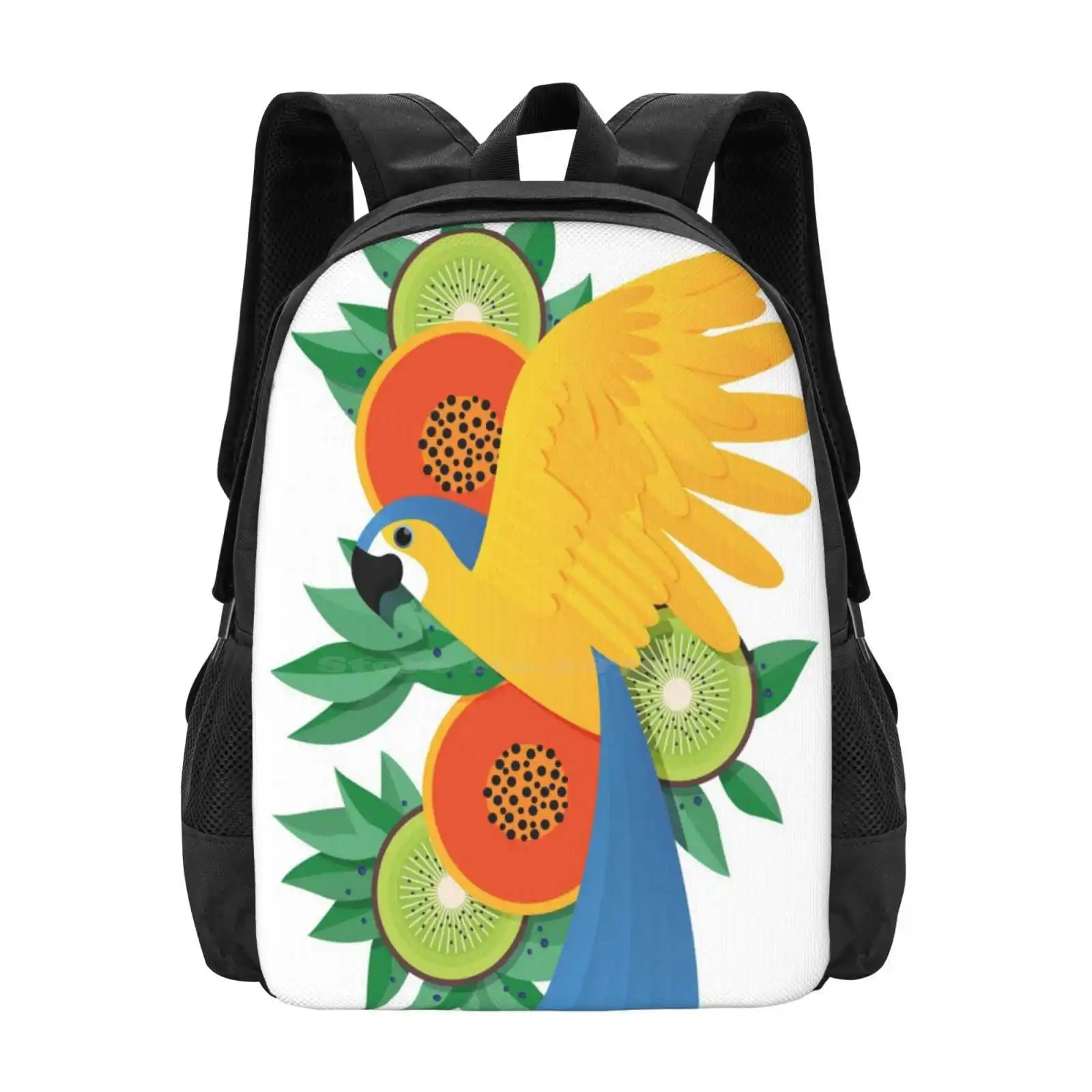 Tropical Parrot Hot Sale Schoolbag Backpack Fashion Bags Bird Parrot Tropical Jungle Fruit Colour Wings