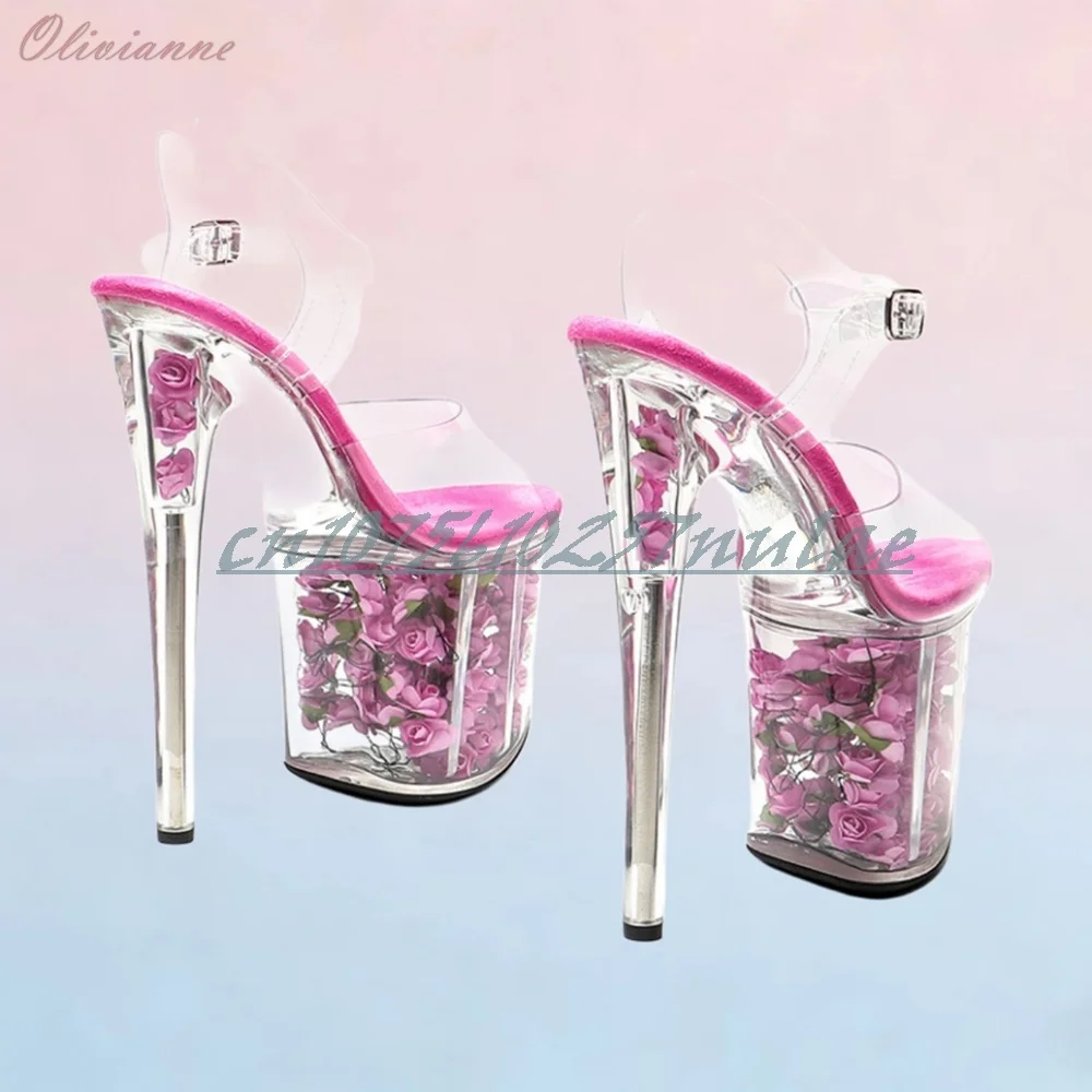 Clear Rose Flower Platform PVC Sandals Dancing High Heels Peep Toe Fashion Women Shoes 2026 Sexy Women Dance Shoes