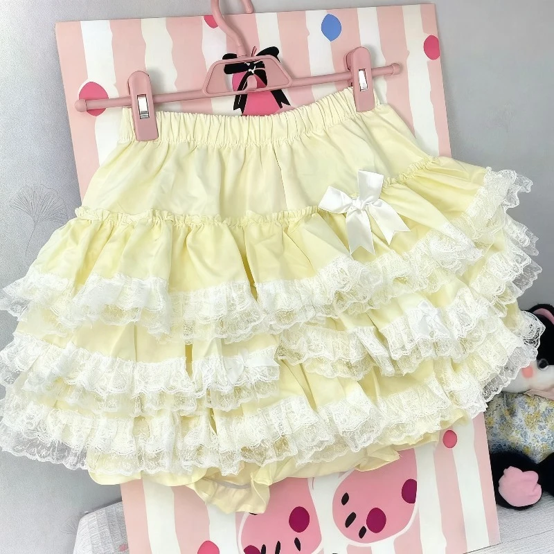 2026 Japanese Sweet Kawaii Mini Skirt Women Y2k Cute Bow Lace Ruffle Short Skirt Design Casual Lovely Fashion High Waist Skirt